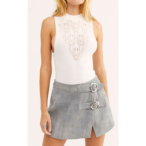 NEW UNDERSTATED LEATHER x FREE PEOPLE GRAY SUEDE BUCKLE MINI SKIRT RETRO SZ XS